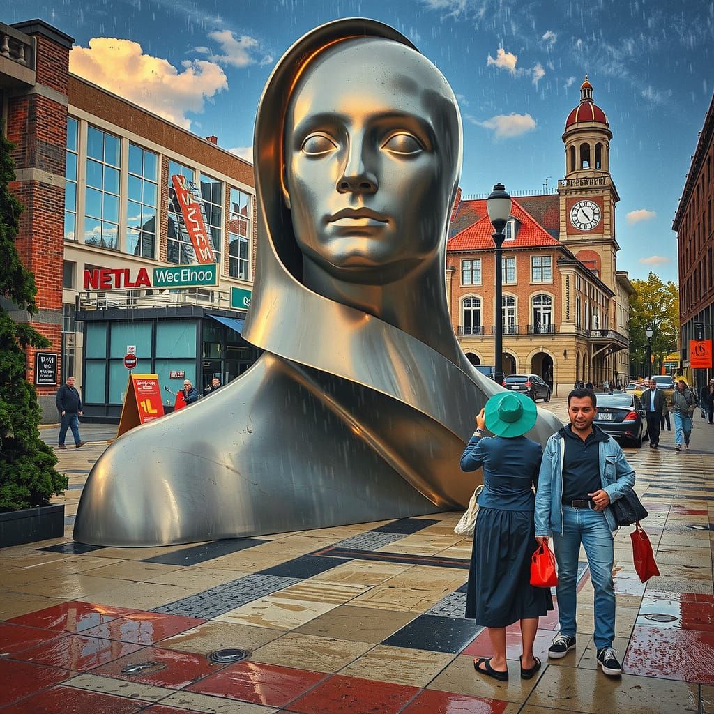 Abstract Stainless Steel Sculpture in Hyperrealistic Style