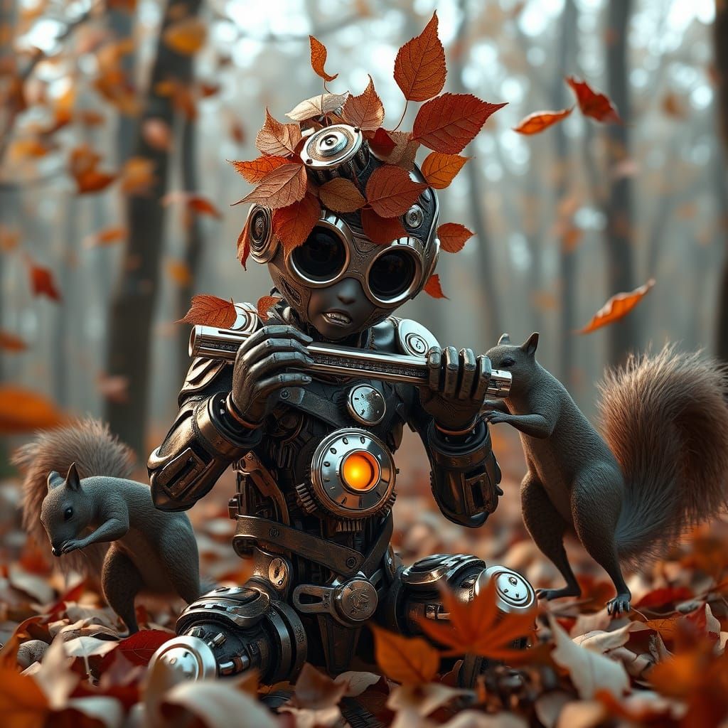 Autumn Spirit Plays Harmonica in Sci-Fi Woodland