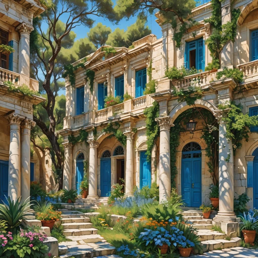 Greek Neoclassical School in Mediterranean Sunlight