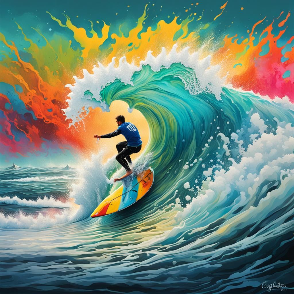 Surfing Nazaré Portugal's Giant Waves in Graffiti Art