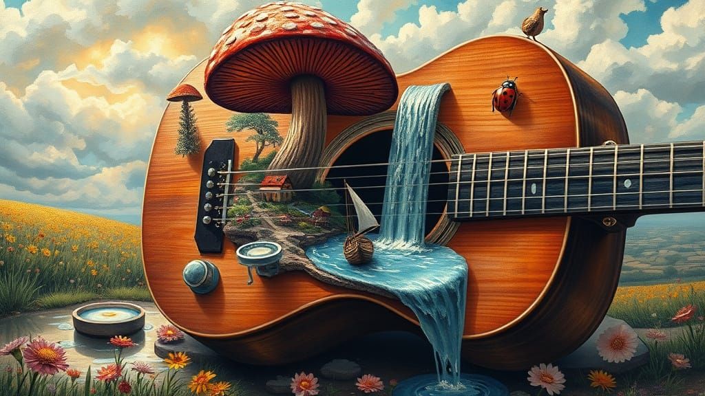 Dreamlike Guitar Landscape in Vibrant Colors