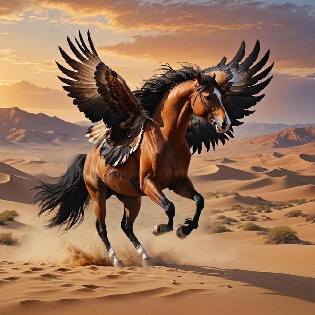 Dun Horse with Black Mane and Eagle