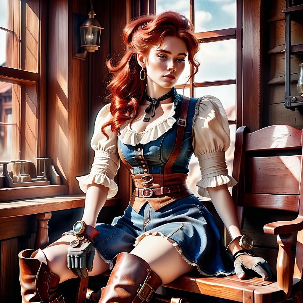 Steampunk Cowgirl in Saloon: Cinematic Masterpiece