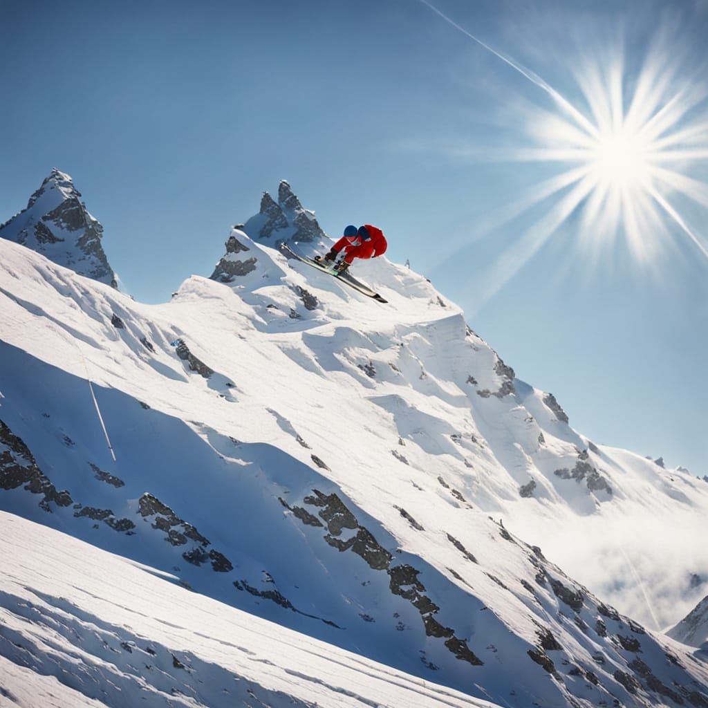 Swiss Alps Double Exposure: Ski Jumper in Sunshine
