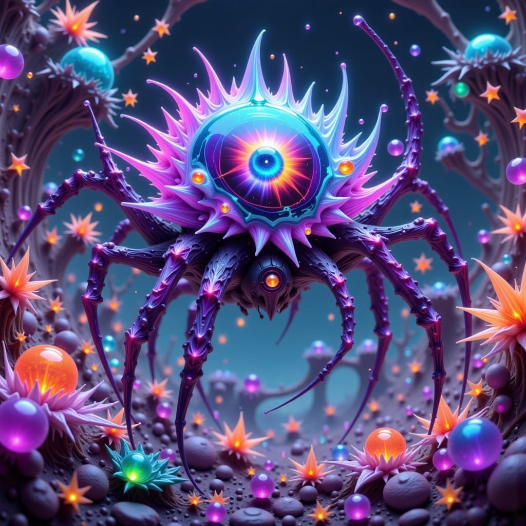 Alien Spider in Dystopian Futuristic Landscape