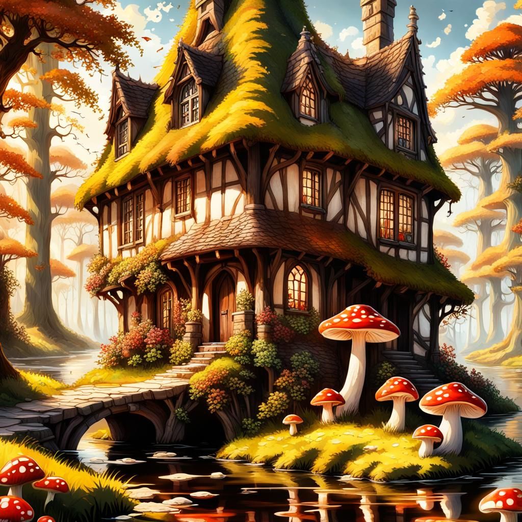 Gothic Cottagecore Village in Golden Sunlight