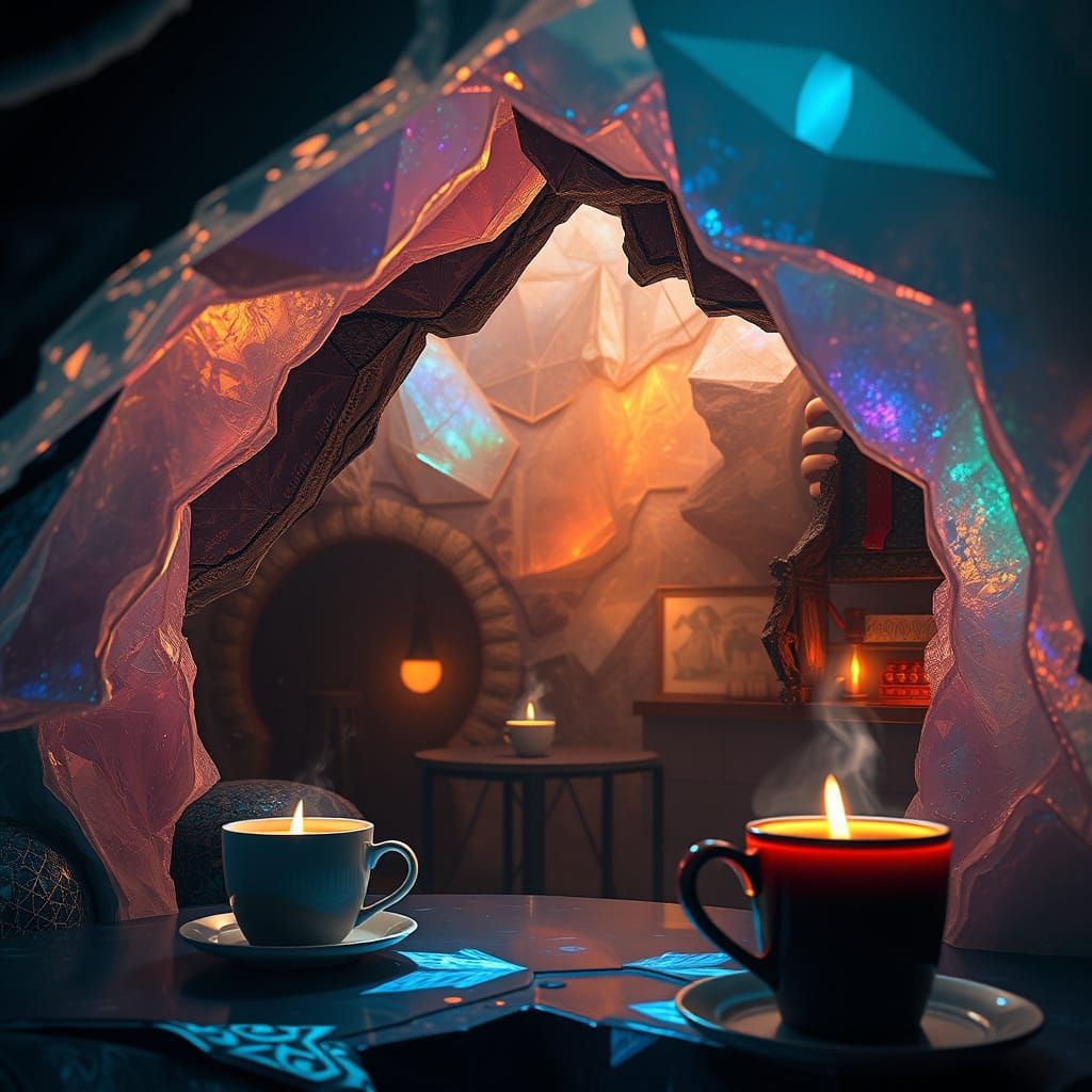 Magical Geode Cafe with Luminescent Mugs