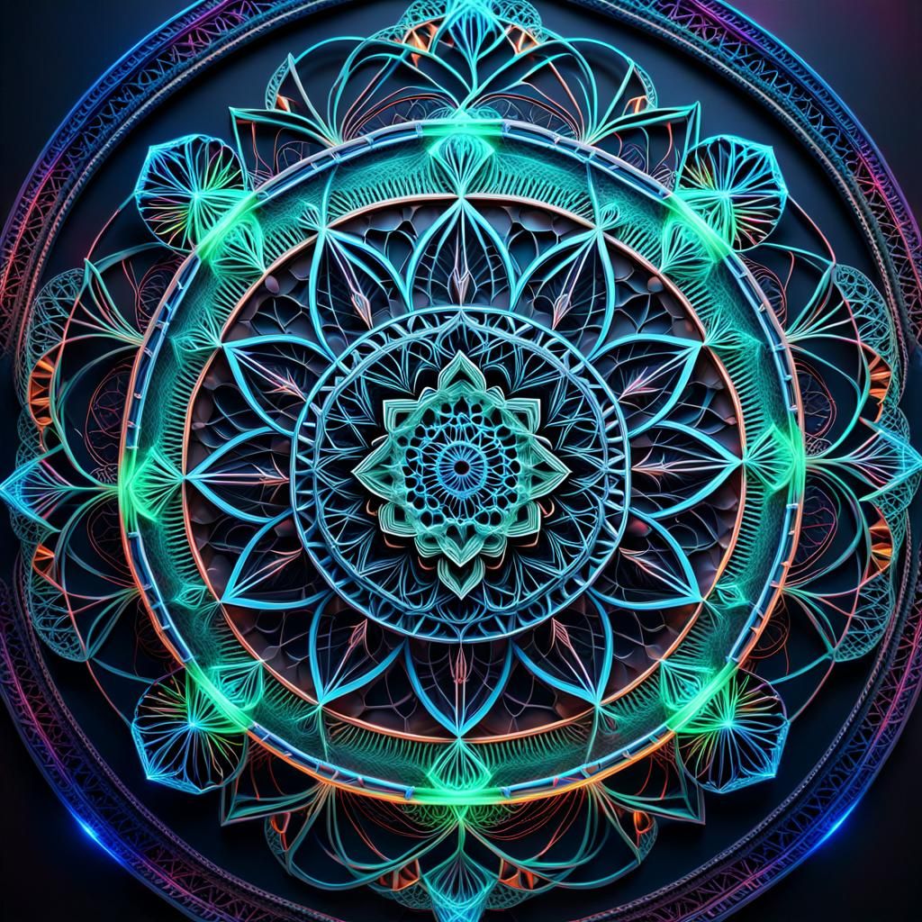 A string art mandala featuring  geometric patterns