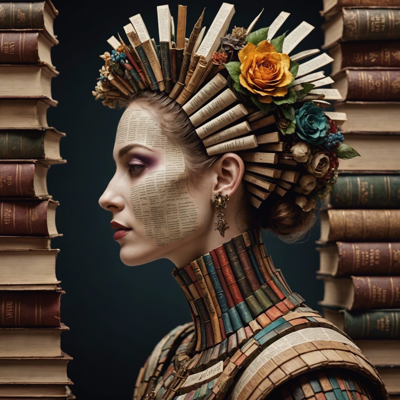 Arcimboldo Style Woman Made of Book Spines
