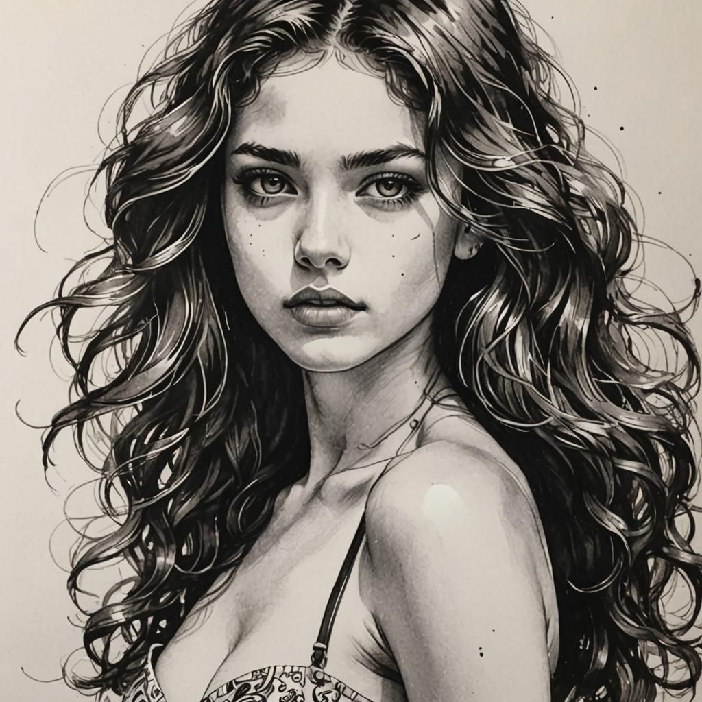 Captivating Pen and Ink Portrait of a Woman