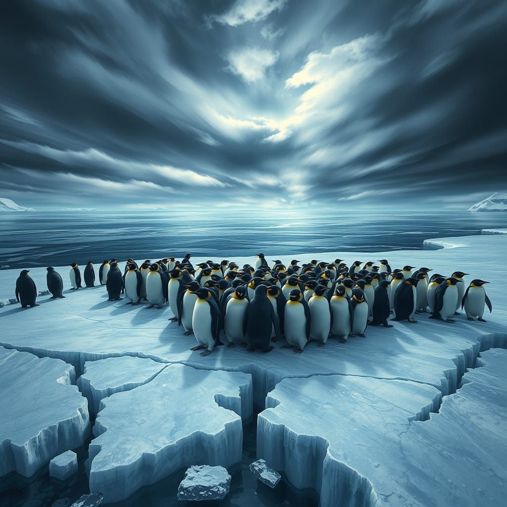 Penguins Huddle on Fracturing Ice in a Turbulent Antarctic L...