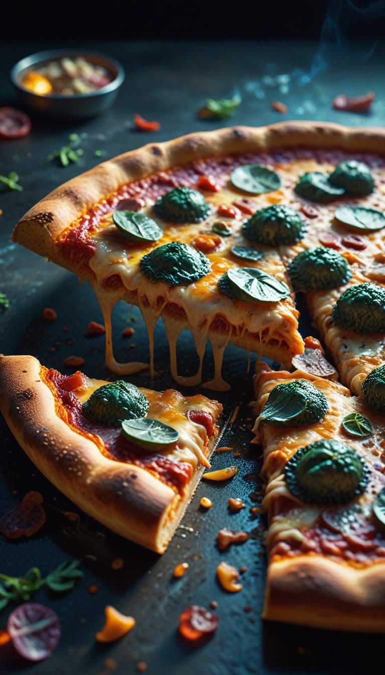 Pizza in Synthwave Neon Retro Style