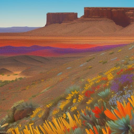 Desert wildflowers, landscape, insanely detailed, vibrant co...