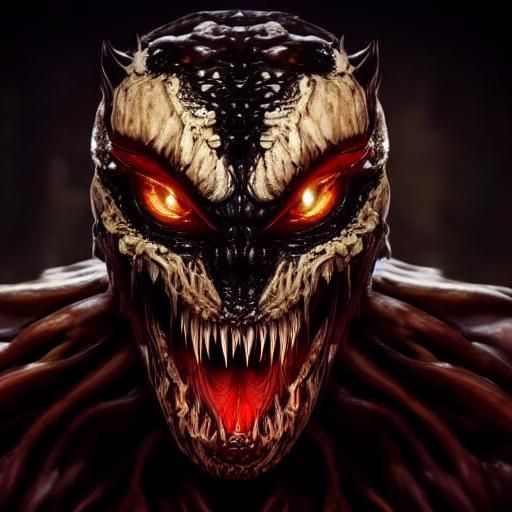 Sinister Venom Symbiote: Hyperrealistic Horror Portrait