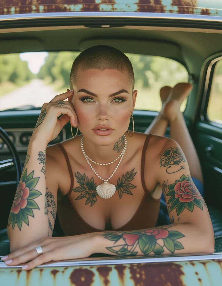 Intimate Car Portrait of Woman with Tattoos
