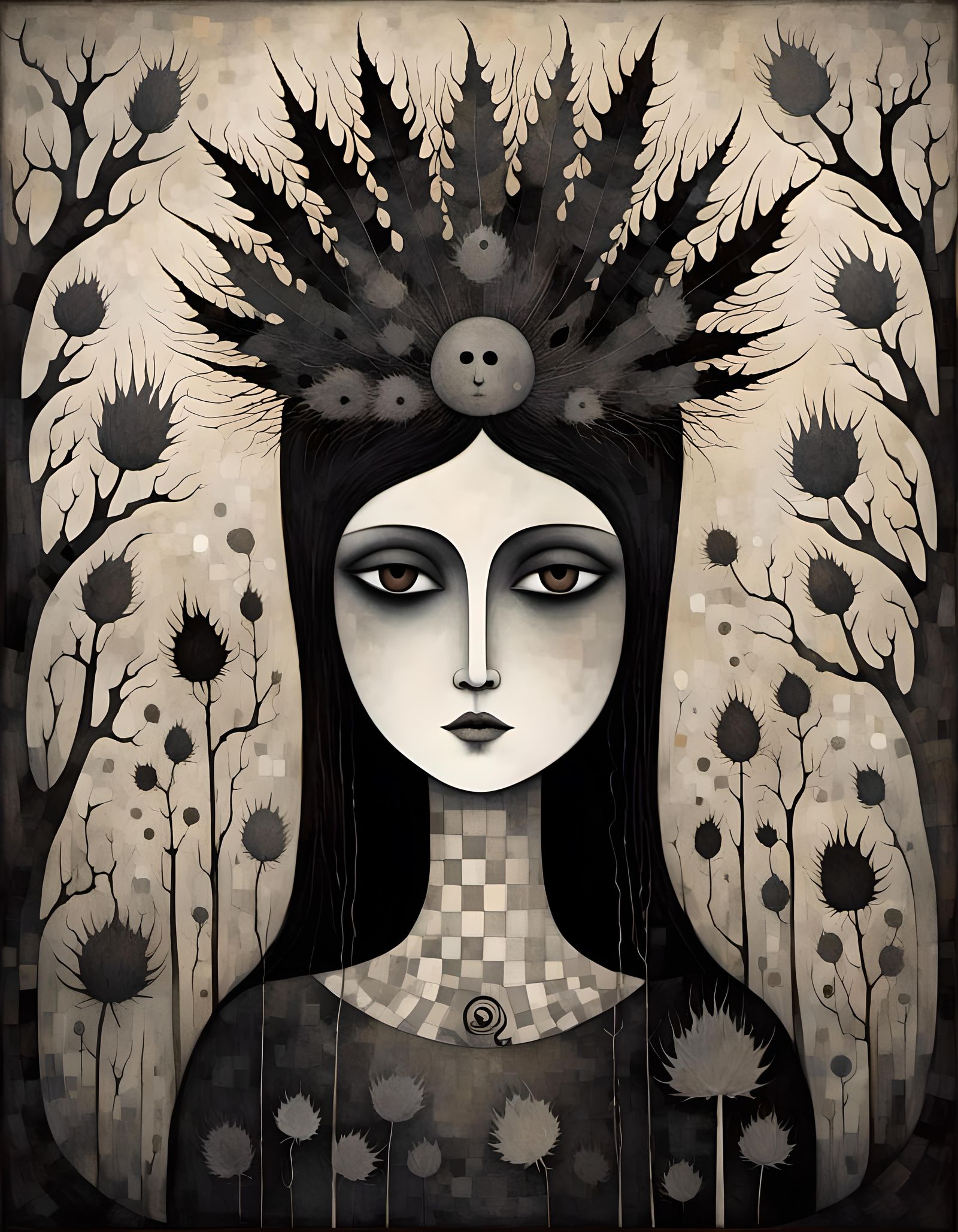 Gothic Pagan Woman in Sinister Black and White