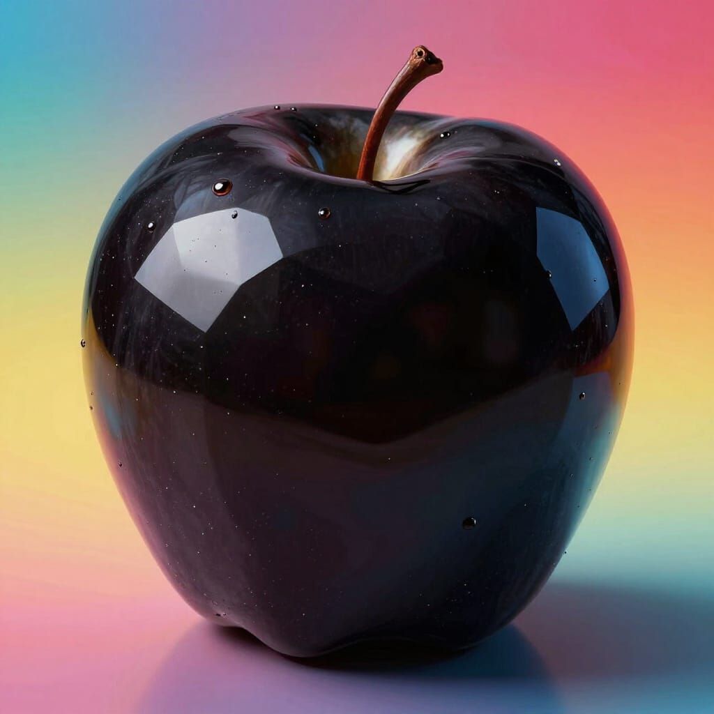 Hyperrealistic Obsidian Apple with Vibrant Gradient Backgrou...