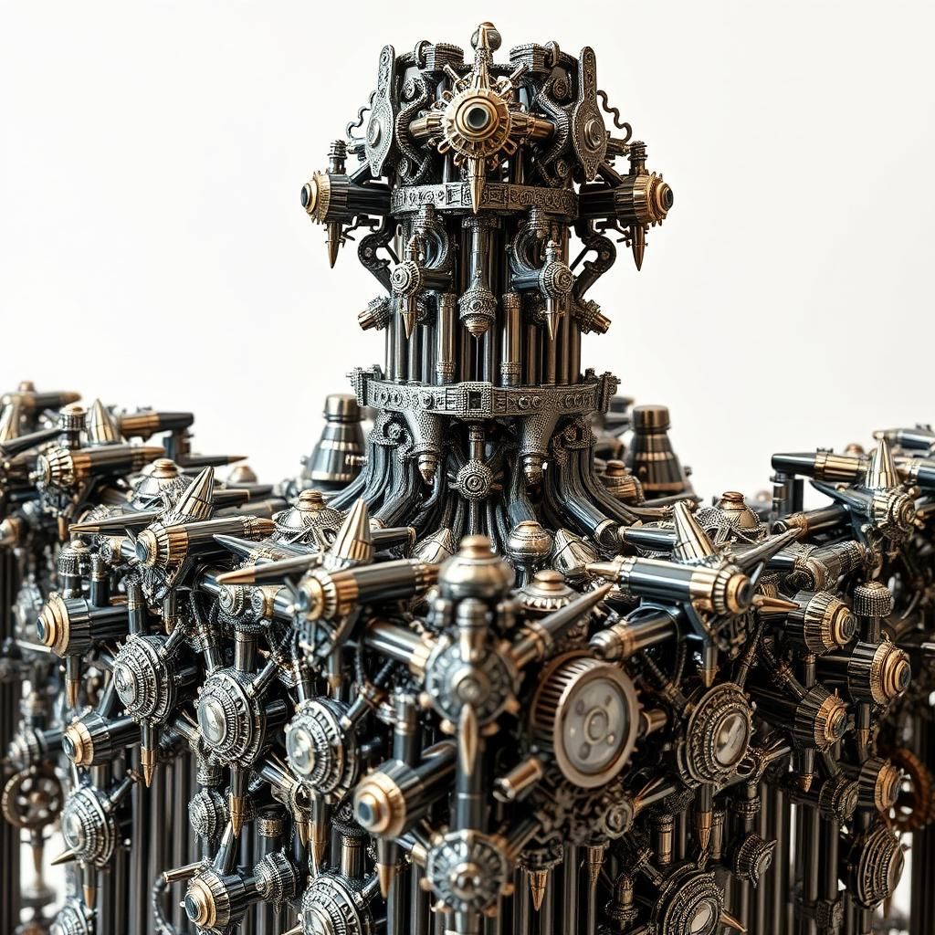 Intricate Steampunk Structure Made of Pencils
