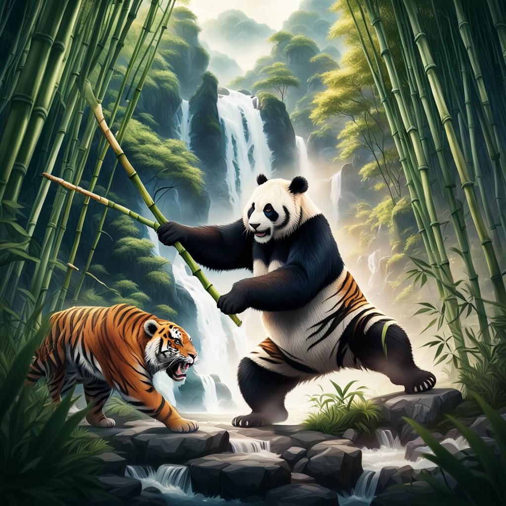 Panda vs Tiger Fight in Bamboo Forest