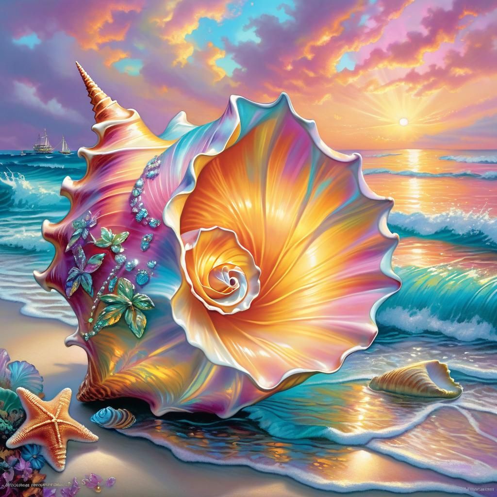 Conch Shell Illustration in Pastel Baroque Style