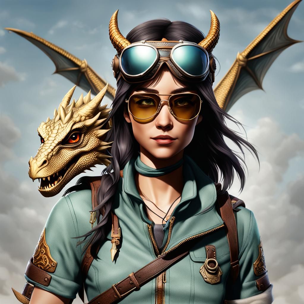 Dragonrider with Aviator Glasses in Digital Art