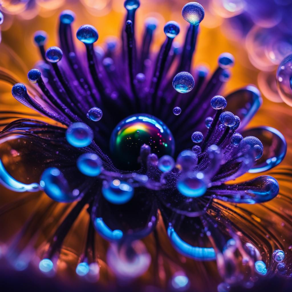 Macro Flower in Shimmering Bubble: Liquid Abstract Art