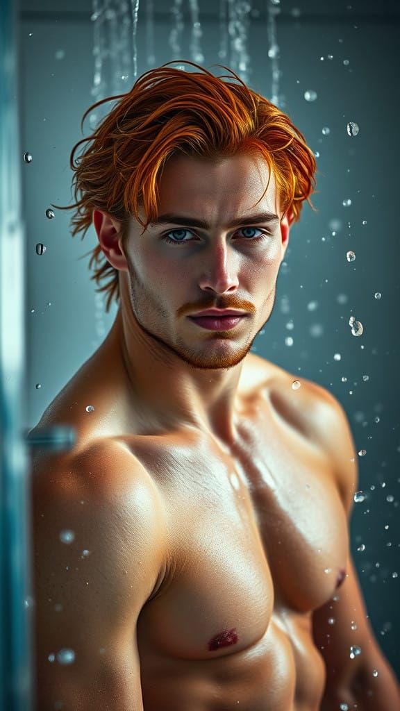 Chiseled Redhead in Shower