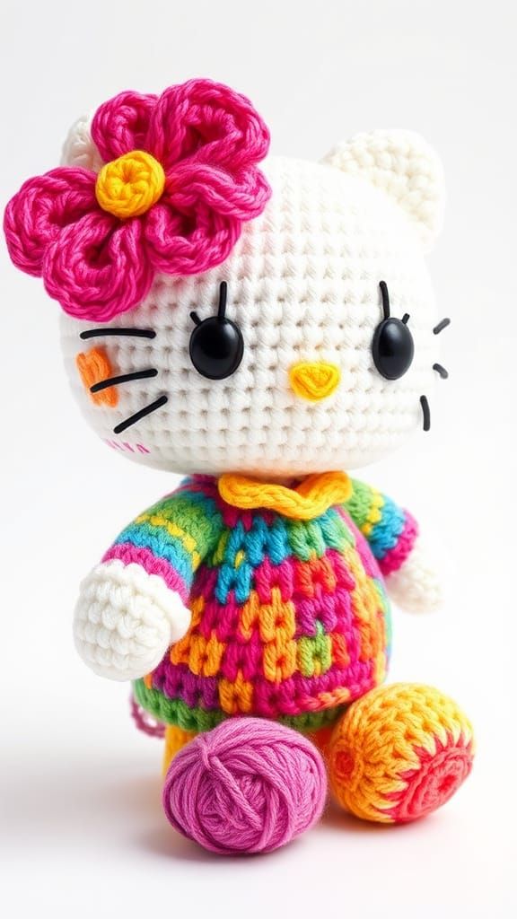 Colorful Crocheted Hello Kitty in Kawaii Style