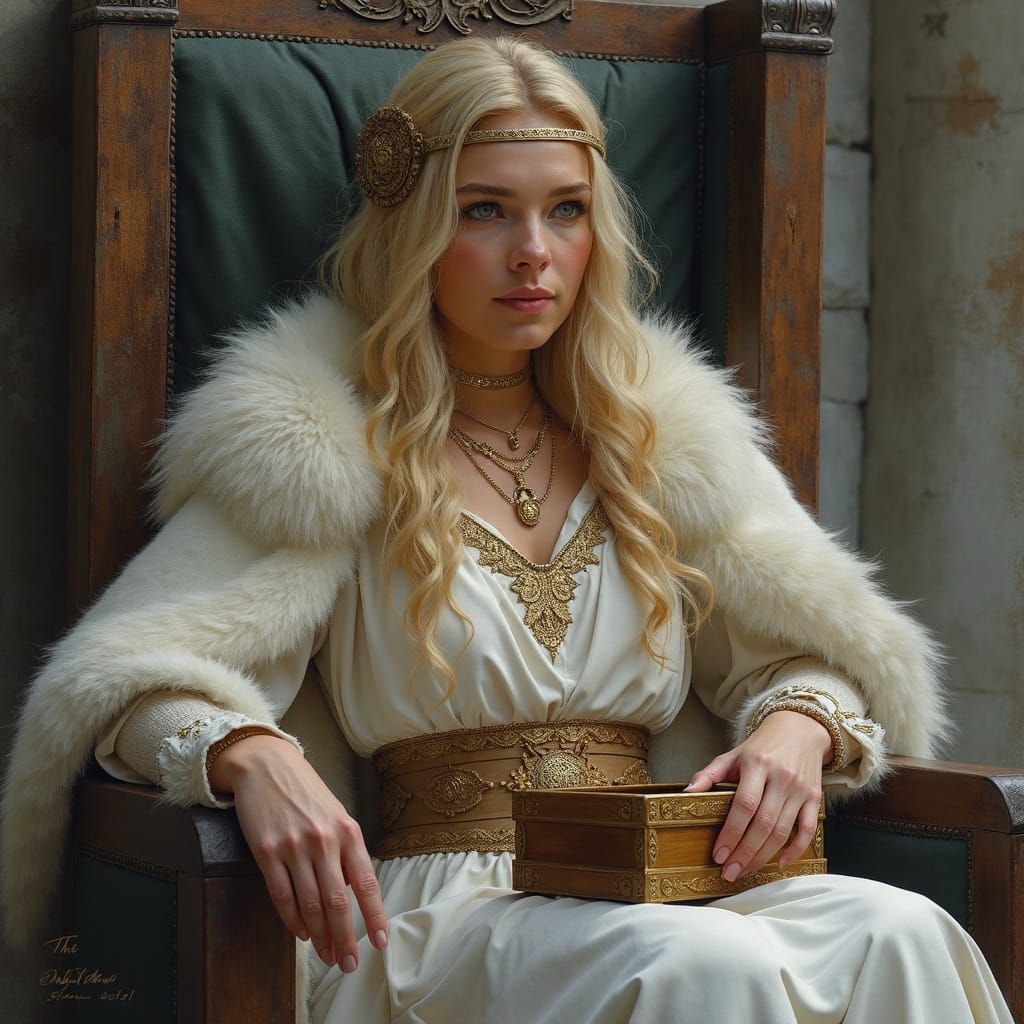 Viking Woman in Valhalla as Impasto Painting