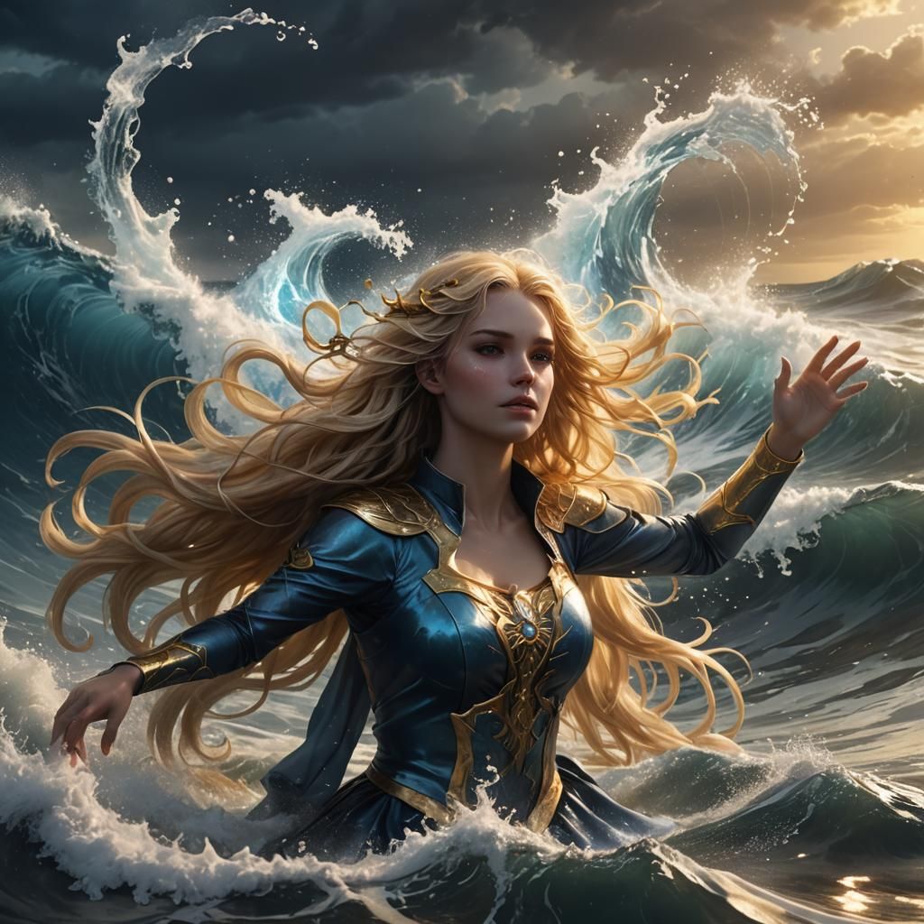 Magical Girl Summons Dark Wave in Golden Light