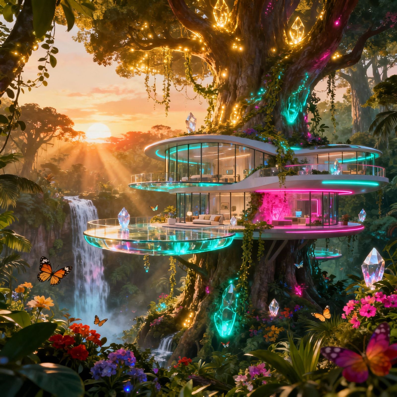 Futuristic Fantasy Jungle Home in Ghibli Meets Mead Style