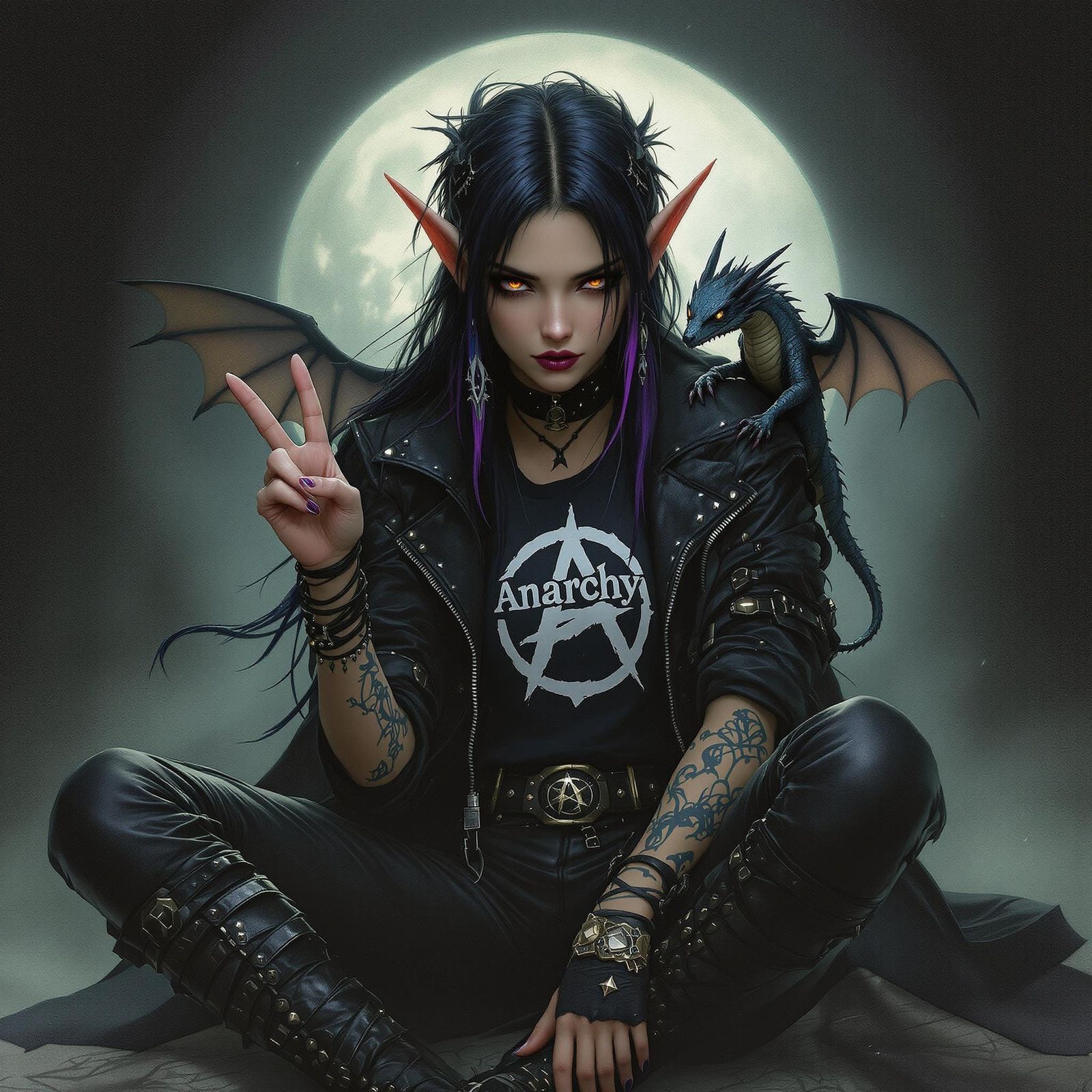Ethereal Anarchypunk Elf Queen with Dragon