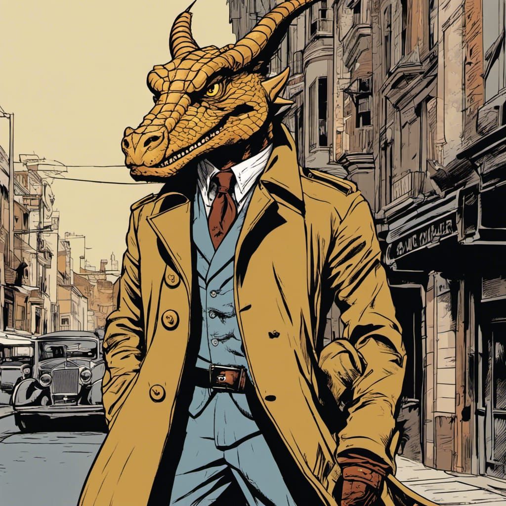 Dragon Detective in Film Noir Comic Style