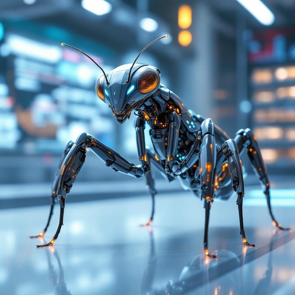 Mechanical Nano-Mantis: Hyper-Detailed Sci-Fi Illustration