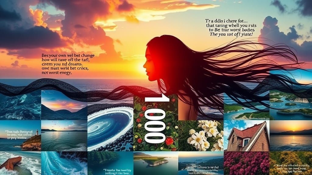Gratitude Collage: Woman, Sunset, and Water in Digital Art