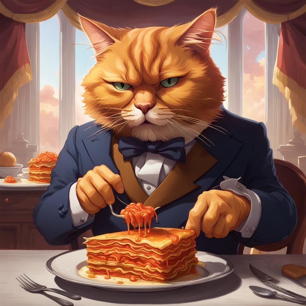 Garfield and President Garfield Share Lasagna