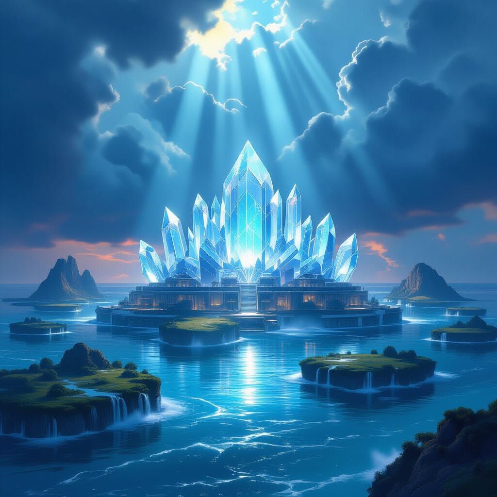 Crystal Palace Above Ocean in Cinematic Realism