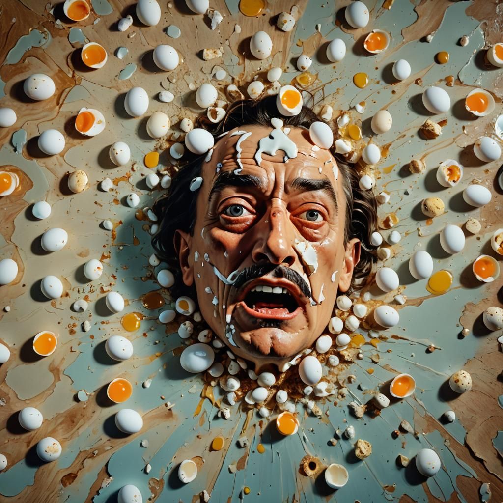 Surreal Man Eaten by Eggs in Dreamlike Style