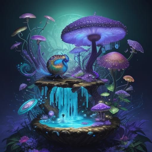 Peacock Snail in Neon Lily Forest