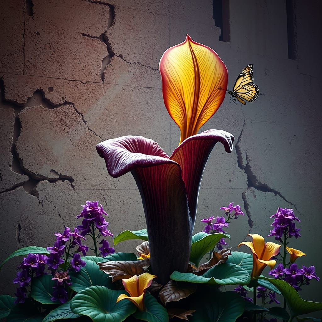 Majestic Sarracenia in Dark Fantasy Scene with Ancient Wall ...