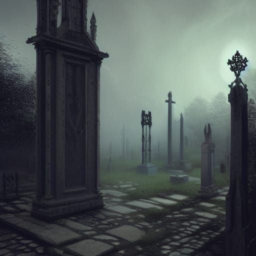 Gothic Cemetery at Night in Dark Fantasy Style