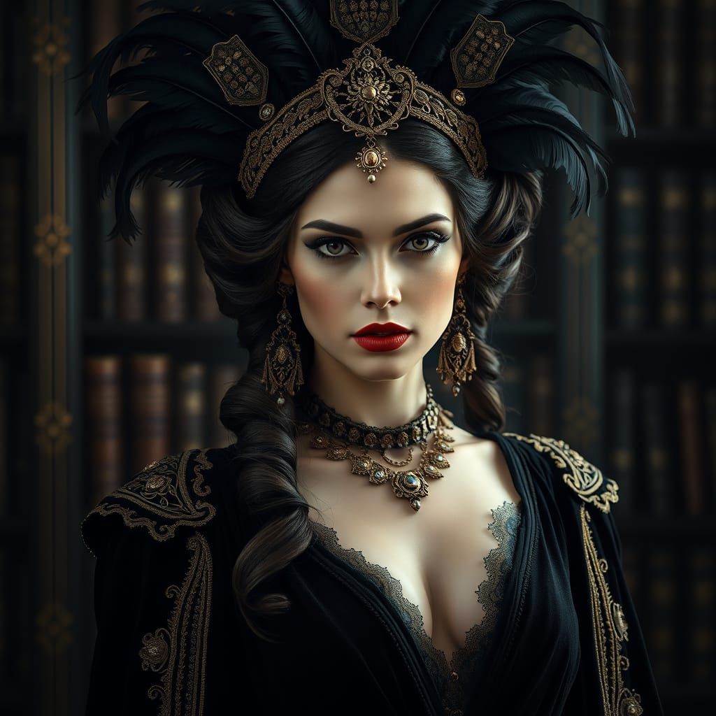 Regal Fantasy Queen in Victorian-Era Attire