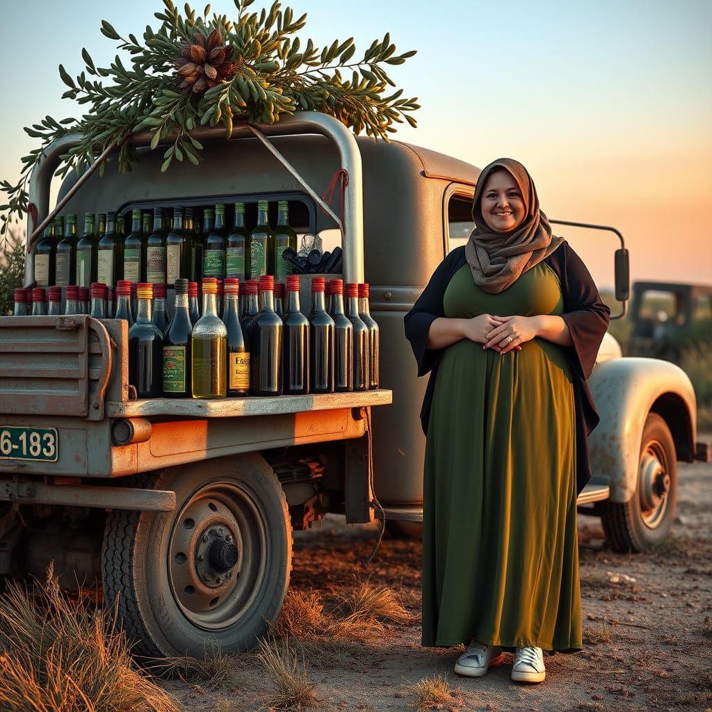 Olive Oil Farmstand Portrait in Watercolor Style