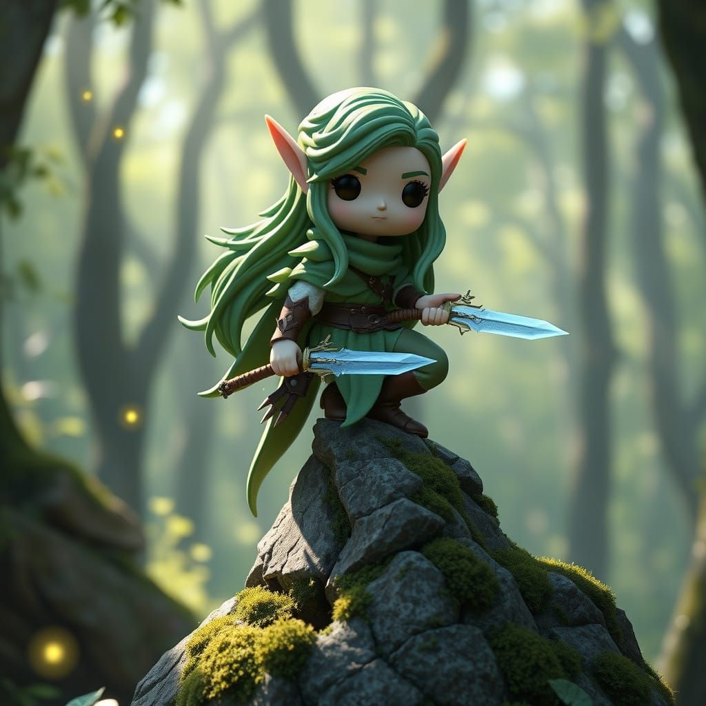 Elf Ranger in Funko Pop Style in Enchanted Forest