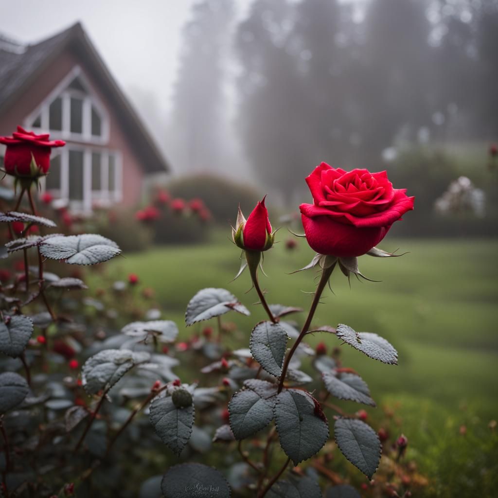 Winter Garden with Red Roses: DSLR Photography