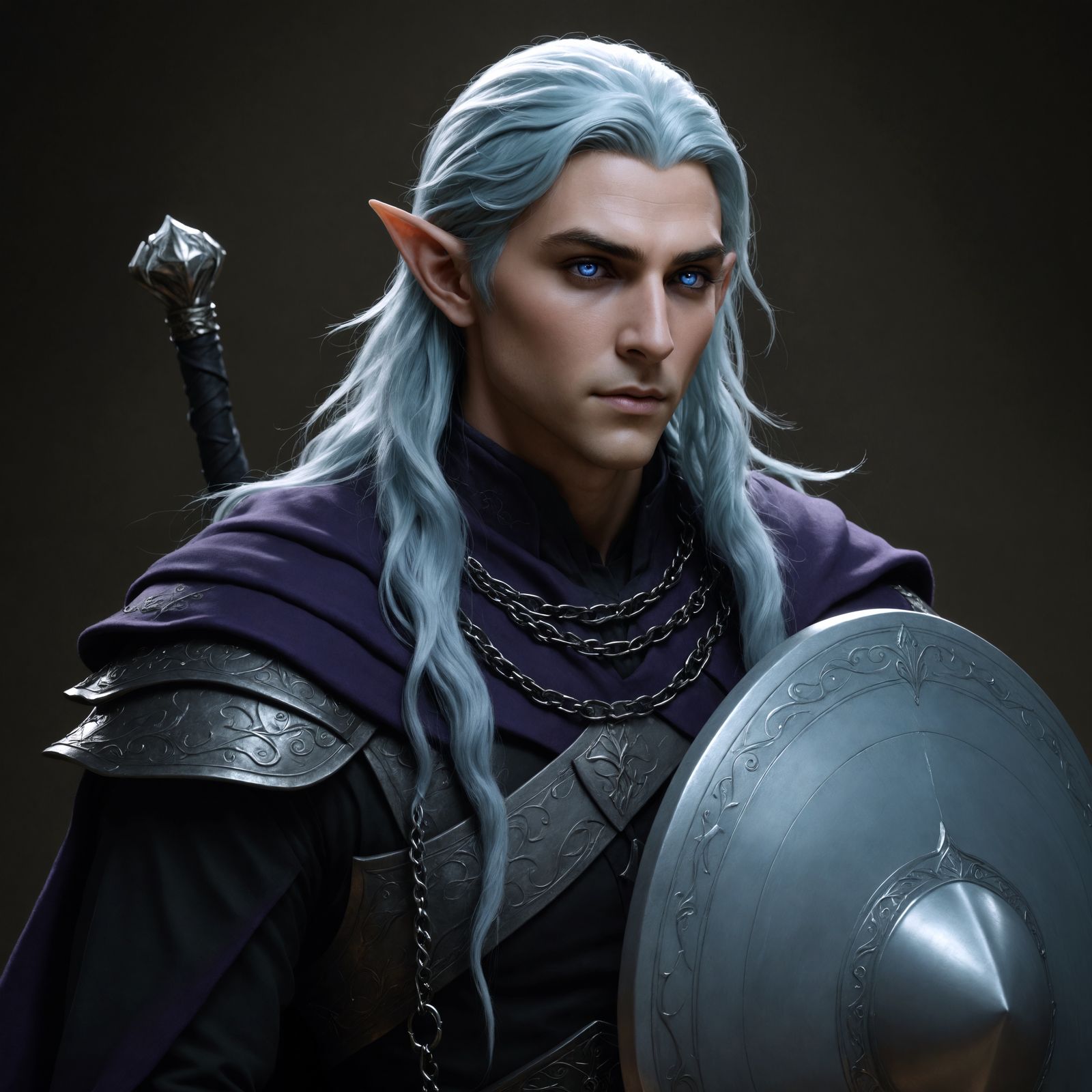 Photorealistic full-body picture of an elf male. Zadar Black...