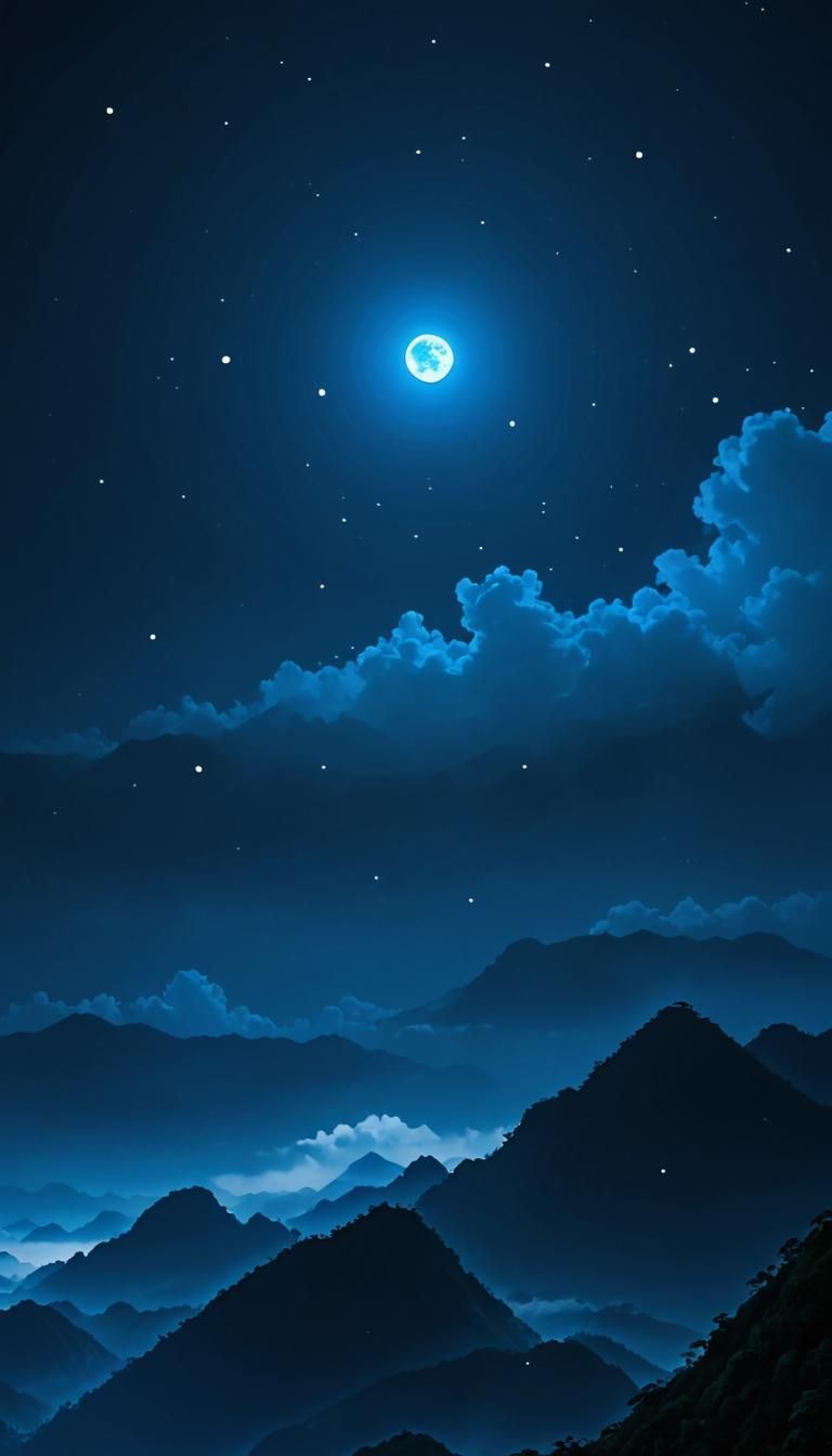 Starry Night Sky with a Brilliant Moon