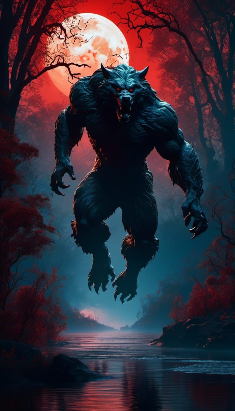 Majestic Werewolf Silhouette in Epic Jungle Scene