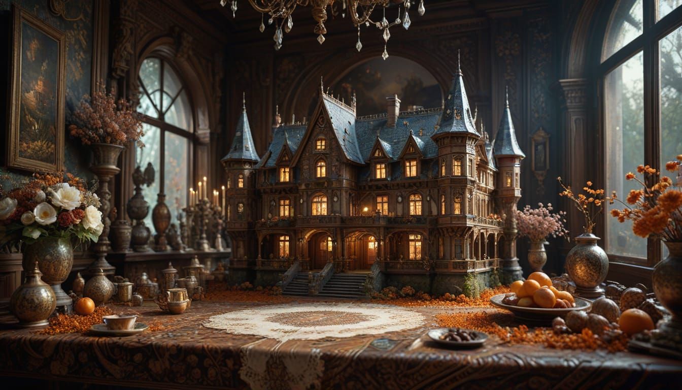 Chocolate Victorian Mansion in Colored Pencil Style