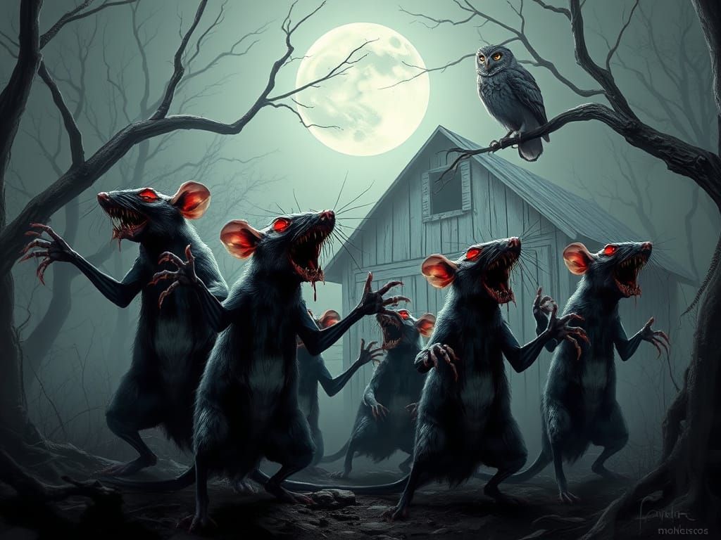 Macabre Zombie Rats in Haunted Woodland Scene